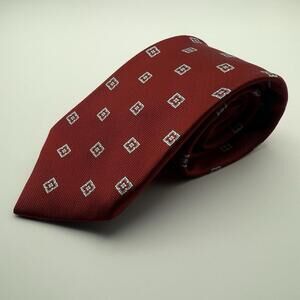 Brooks Brothers Silk Tie Mens Red Geometric Necktie Stain Resistant